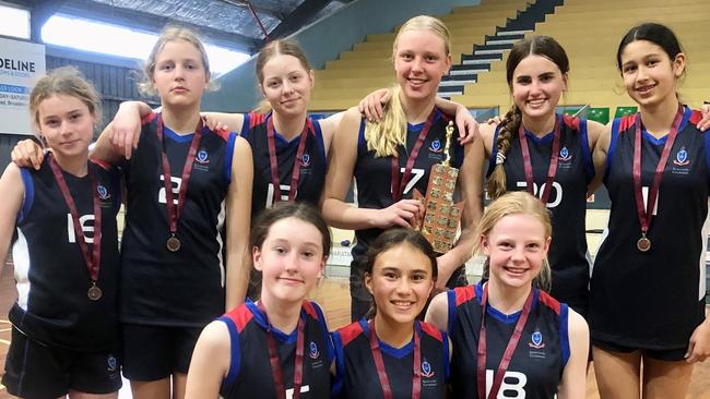 Newcastle Grammar School's under 15 girls' basketball team. Back row (left to right): Emerson Wallace, Lily Spruce, Sienna Ryan, Isabelle Spruce, Mia Roseworne, Keely Rao. Front row (left to right): Sosha Hellman, Abigail Sawang, Lucy Wilsmore. Photo: supplied.