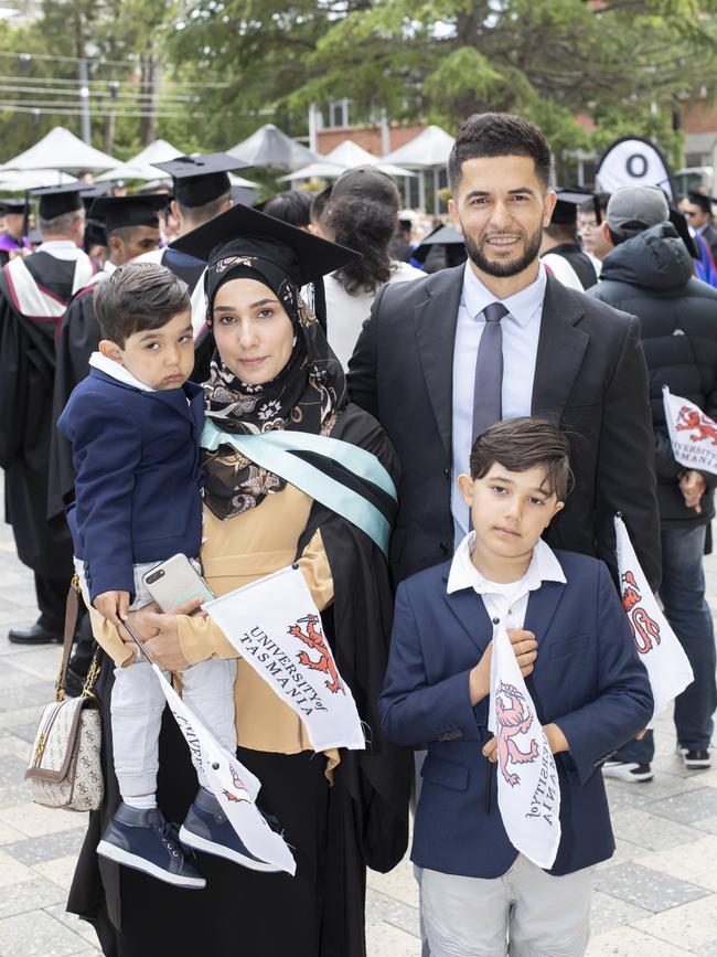 Ali, Hawraa, Mohammad 7 and Karar Almosawyat 3 at the UTAS Graduation at Launceston. PICTURE CHRIS KIDD