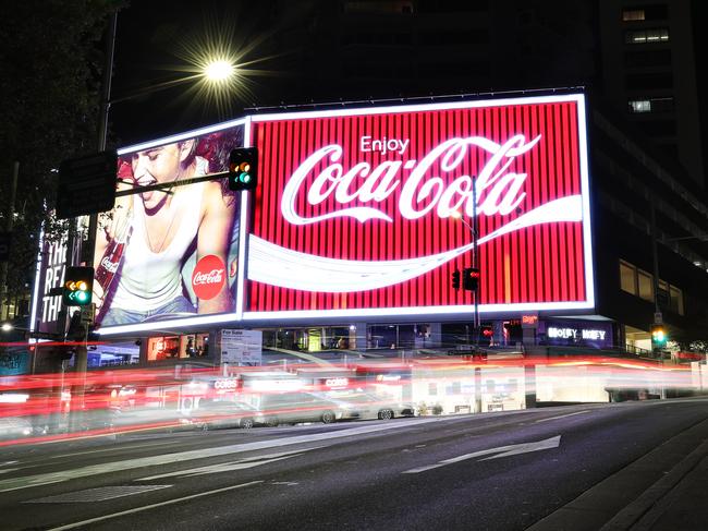 Pictured is the Coca Cola sign at the top of William Street at Kings Cross in Sydney.Picture: Richard Dobson