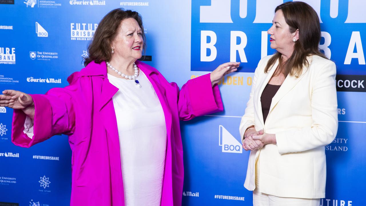 Mining heiress Gina Rinehart (pictured with Queensland Premier Annastacia Palaszczuk) has a net wealth of $31.06bn, according to the AFR. Picture: Richard Walker