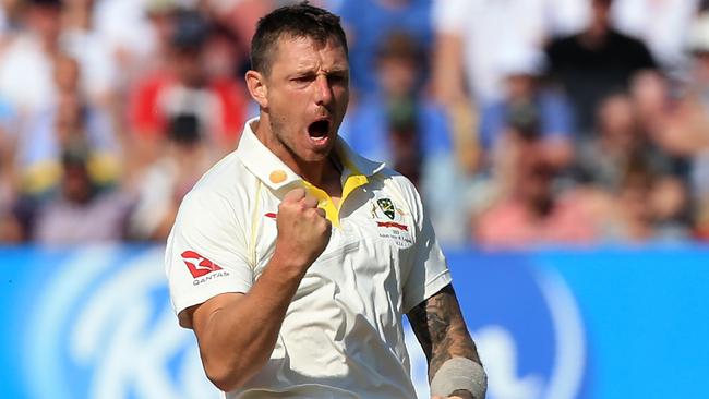 James Pattinson picks up the wicket of Joe Denly. Picture: AFP