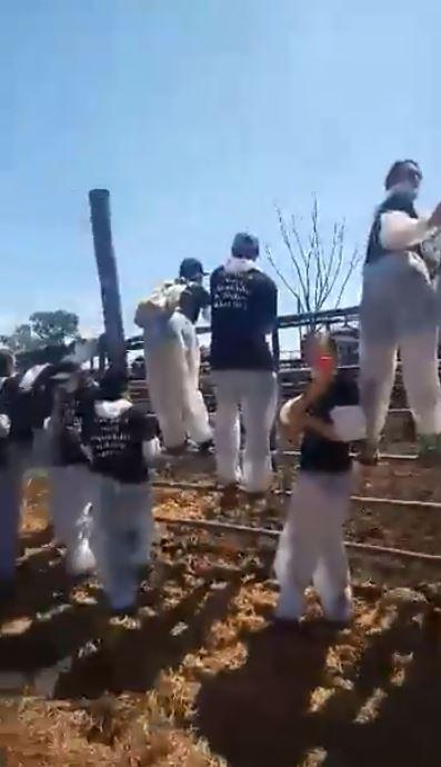 The protest at a Millmerran facility was live streamed to Facebook (still from video).