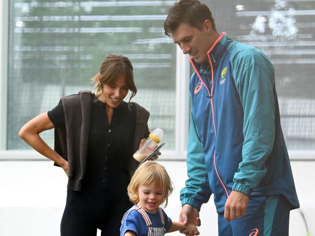 Cummins with wife Becky and son Albie. Picture: Morgan Hancock/Getty Images