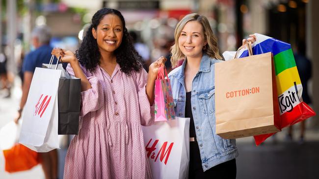 Christmas shoppers Chanelle Murray and Kristyn DeZilwa. Picture: Mark Stewart