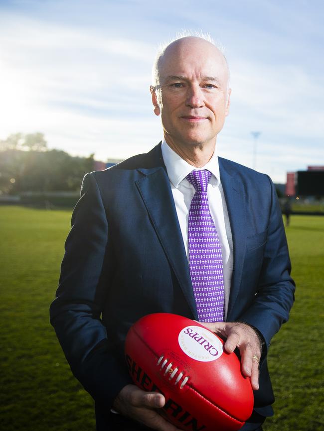 New Tas AFL project team chairman Brett Godfrey at a press conference at Blundstone Arena, Bellerive. Picture: RICHARD JUPE