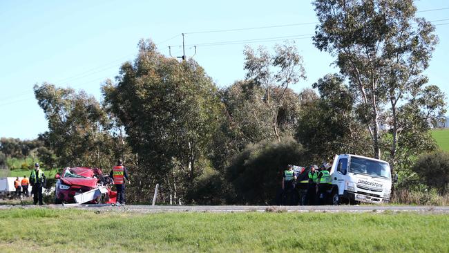 A car and a truck collided on the Sturt Highway at Shea-Oak Log. Picture: Tait Schmaal