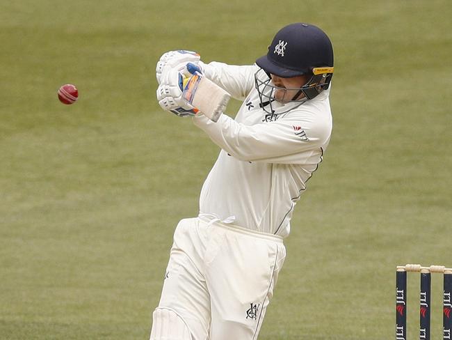 Nic Maddinson smashes another boundary on his way to 162 against Western Australia at the MCG last month. Picture: AAP