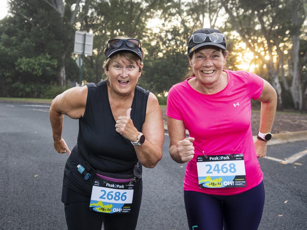 Kim Falco (left) and Anita Bolton at Peak2Park, Sunday, March 3, 2024. Picture: Kevin Farmer