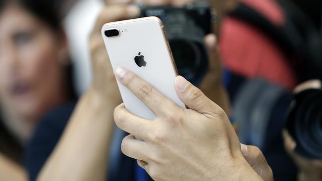 The new iPhone 8 Plus features a toughened glass back. Picture: AP Photo/Marcio Jose Sanchez