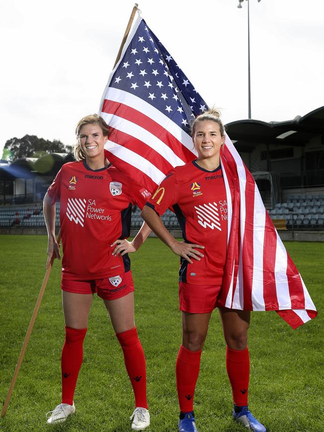 Veronica Latsko and Amber Brooks will line-up for Adelaide United against Melbourne Victory on Sunday. Picture: Sarah Reed