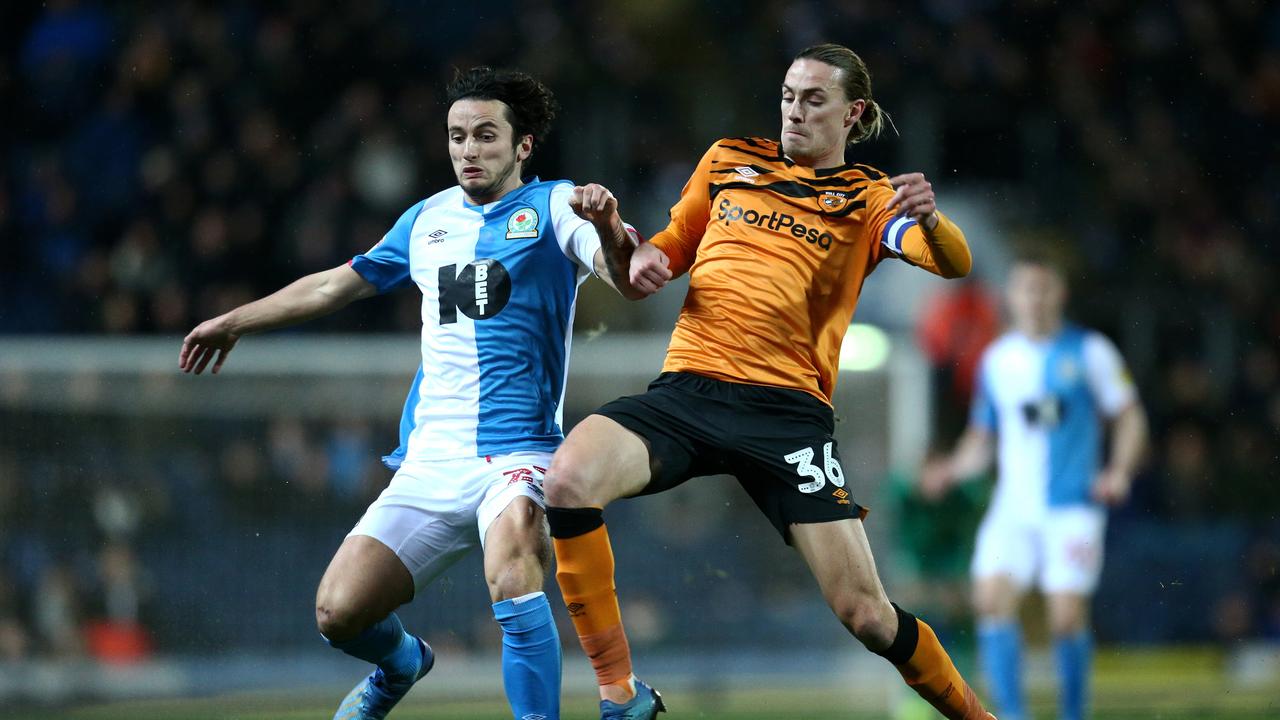 Hull City skipper Jackson Irvine (R) in action before the coronavirus lockdown.