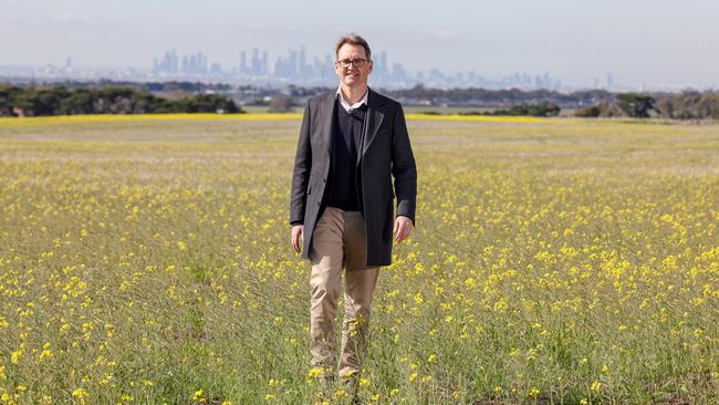 Racing Victoria chief executive Andrew Jones unveils the industry’s $25.3m dream field in Melbourne’s north-west. Picture: Racing Photos