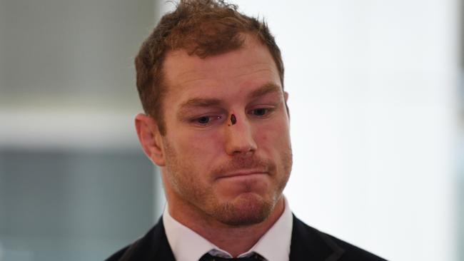 David Pocock at Sydney airport on Tuesday after the Wallabies arrived back from Japan. Picture: AAP