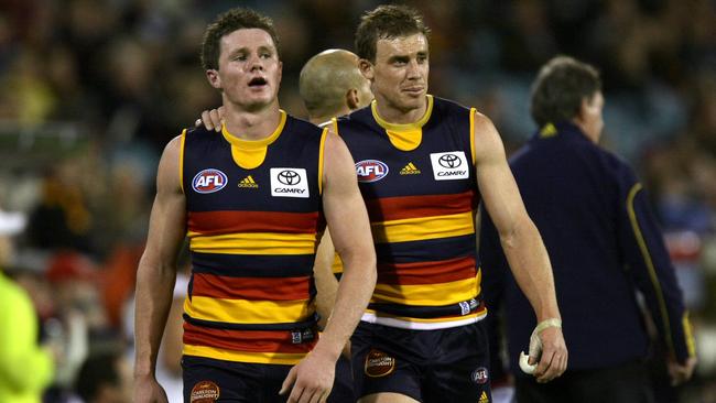 Patrick Dangerfield with former teammate Simon Goodwin.