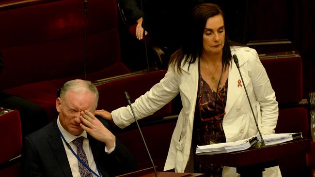 Dr Catherine Cumming and David Limbrick after the pandemic Bill was passed. Picture: Andrew Henshaw