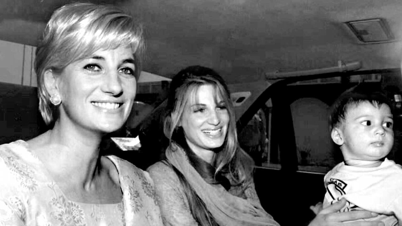 Diana and Jemima Khan, holding her son Sulaiman, leave Lahore Airport in May 1997.