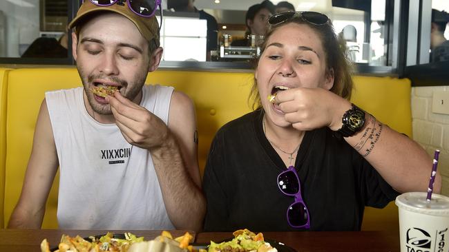 Taco Bell in Townsville has officially opened, attracting a long line of people and cars to the new restaurant. Sarah Keith and Matthew Loder were first in line to get their hands on the tasty food, camping out for 15 hours. PICTURE: MATT TAYLOR.