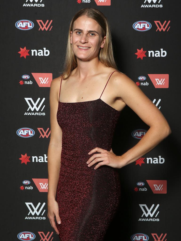 Greta Bodey of the Brisbane Lions poses for a photo during the 2021 AFLW W Awards at The Gabba on April 20, 2021 in Brisbane, Australia. (Photo by Jono Searle/Getty Images)