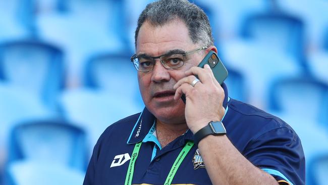 GOLD COAST, AUSTRALIA - MARCH 22: Head of Performance and Culture at Titans, Mal Meninga looks on during the round 2 NRL match between the Gold Coast Titans and the Parramatta Eels at Cbus Super Stadium on March 22, 2020 in Gold Coast, Australia. (Photo by Chris Hyde/Getty Images)