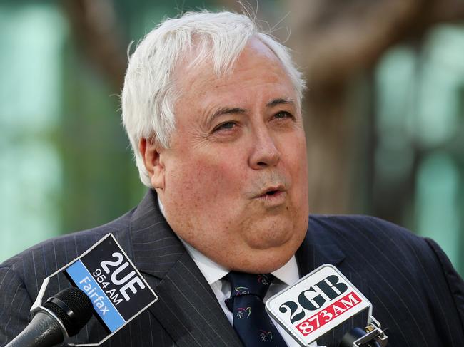 Palmer United Party (PUP) leader Clive Palmer fields questions from the media at a doorstop at Parliament House in Canberra today.