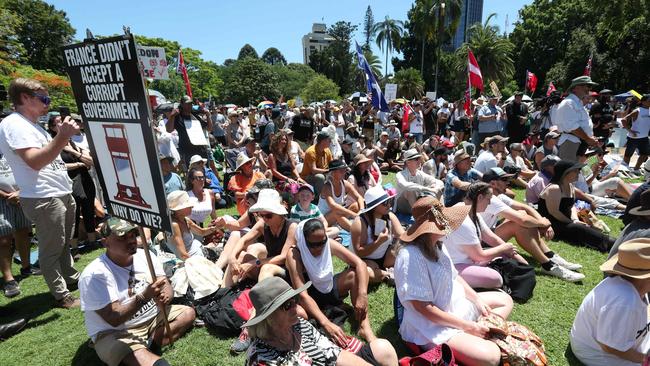 The Freedom Rally in the Brisbane CBD on Saturday. Picture: Annette Dew