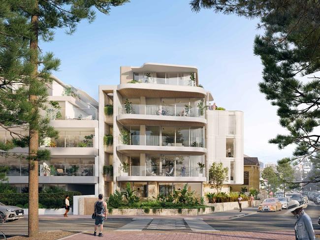 An artist's impression of a proposed five-story apartment block redevelopment at 61 North Steyne, Manly. Picture: Plantation Architects