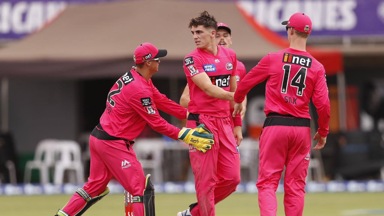 Sean Abbott is congratulated and well he should be – he’s in excellent form with the ball