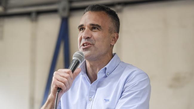 Premier Peter Malinauskas addresses the crowd outside parliament last Sunday. Picture: RoyVphotography