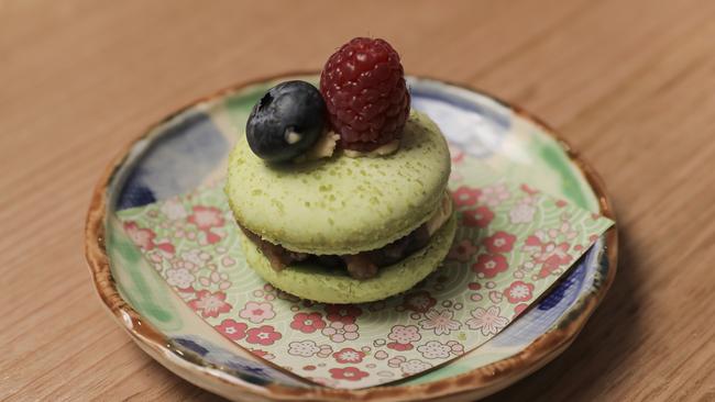 Sweet conclusion: the matcha tea macaron. Picture: Mark Cranitch.