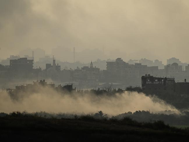 Incoming military strikes on Gaza City are seen from the border area near Sderot, Israel. Picture: Getty Images