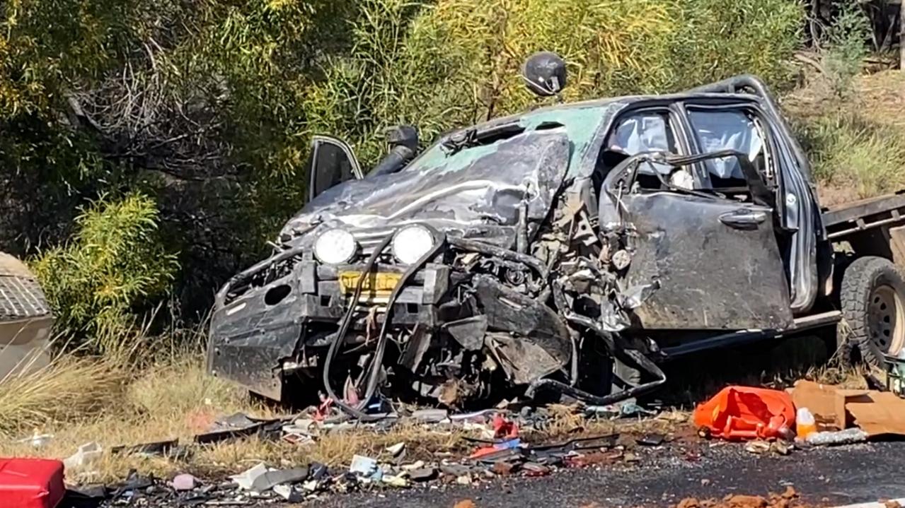 Four people died in a horrific two-vehicle crash on the Newell Highway at Tomingley around 9.20pm on Friday night. Two men who were in the utility - aged 19 and 18 - and a man and a woman in a van - both aged 57 – all died at the scene. CREDIT: TNV