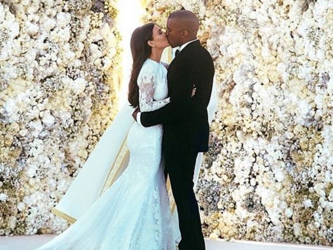 Kanye West wanted his wedding photo to look like Annie Leibovitz took it so he spent four days perfecting it himself. Picture: Instagram kimkardashian