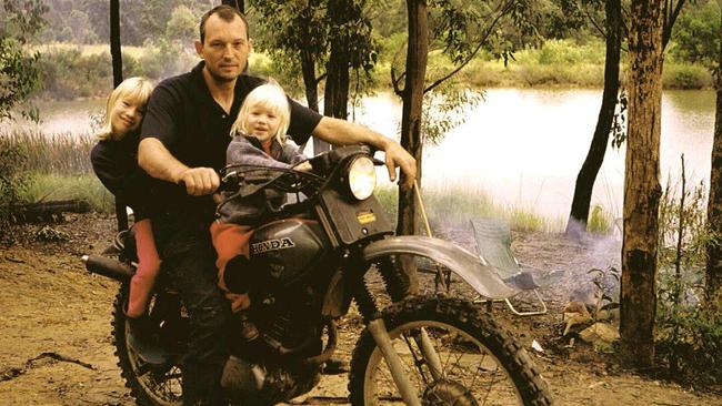 Anja Nissen on the front of a motorbike with family. Picture: Facebook