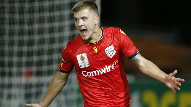 Riley McGree has been in stellar goalscoring form for Adelaide but will play no part in the Olyroos’ campaign to qualify for Tokyo 2020 Picture: AAP