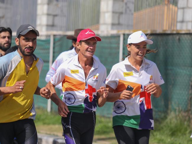 Mr Farmer as an ultra marathon runner, finishing his Spirit of India run which he started on Australia Day. Picture: Kevin Nguyen