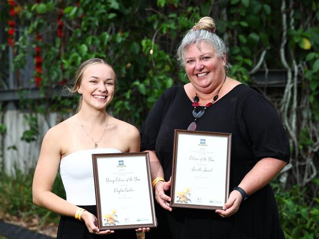 Kaylea Canton was awarded Cairns Young Citizen of the Year and Annette Jarrett awarded the Citizen of the Year at the Cairns Regional Council's Australia Day awards ceremony and concert, held at Munro Martin Parklands. Picture: Brendan Radke