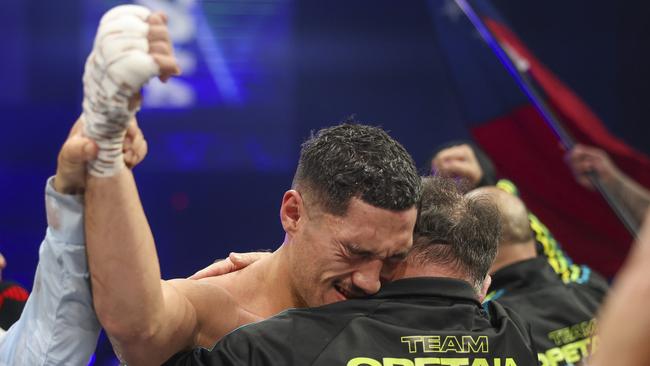 Opetaia shed tears after overcoming a broken jaw in two places to defeat Mairis Briedis and win the IBF world title last year.