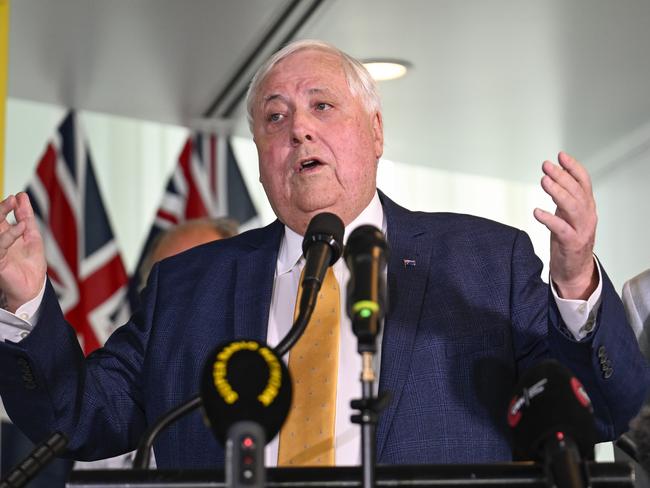 CANBERRA, AUSTRALIA  - NewsWire Photos - February 19, 2025: Chairman of Trumpet of Patriots, Clive Palmer holds a press conference at Parliament House in Canberra. Picture: NewsWire / Martin Ollman