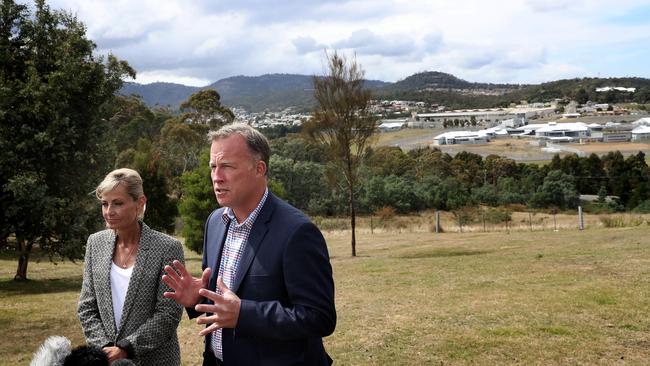 Justice Minister Elise Archer and Premier Will Hodgman speaking about plans for a prison based in the North of the state. Picture: LUKE BOWDEN