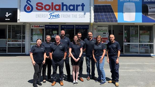 The Solahart Gold Coast team, led by Daniel Kelly (third from right), at their Burleigh Heads premises.