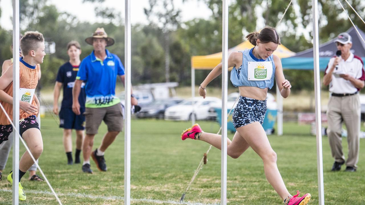 Adelaide Bailey wins the 300m final. Postle Gift in Pittsworth. Saturday, December 10, 2022. Picture: Nev Madsen.