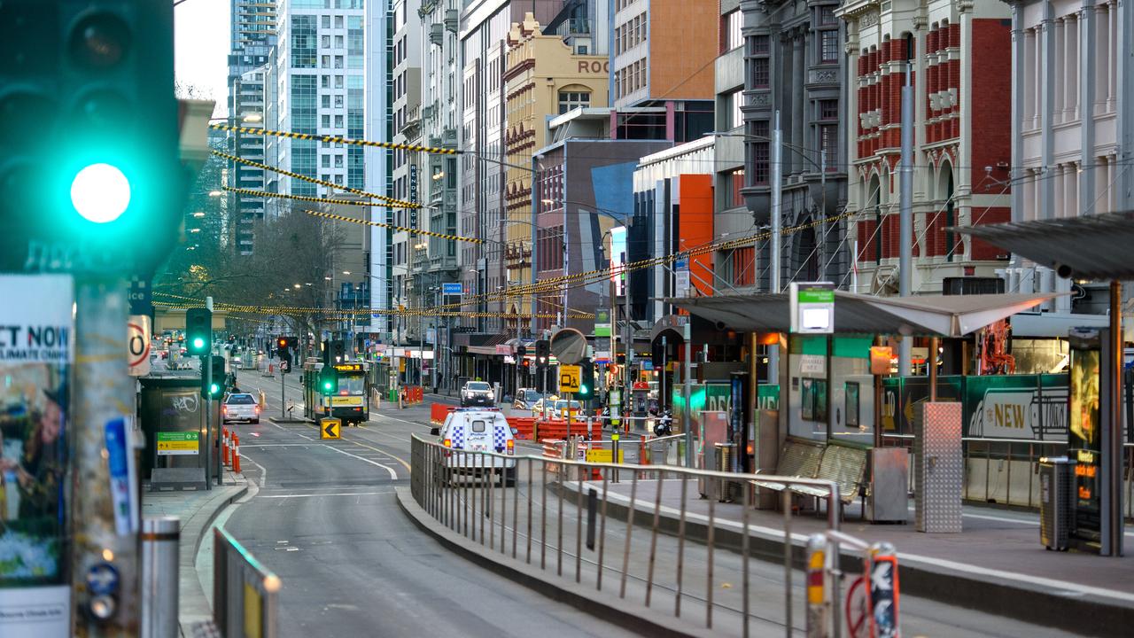 Melbourne’s CBD is empty of people. Picture: Jay Town