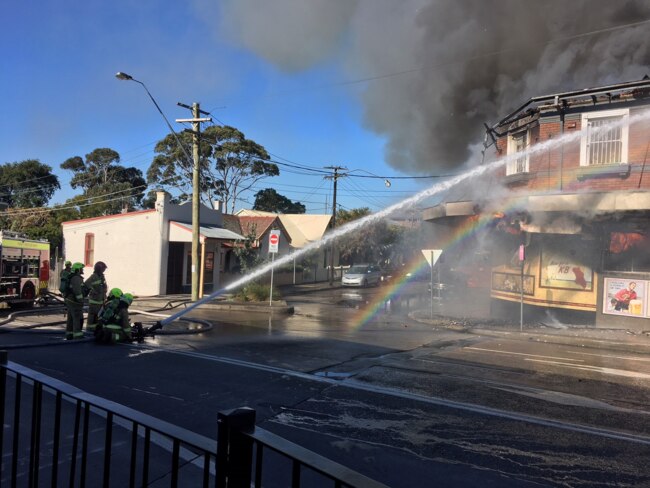 The roof of the General Gordon Hotel in Sydenham has collapsed. Picture: Fire and Rescue NSW