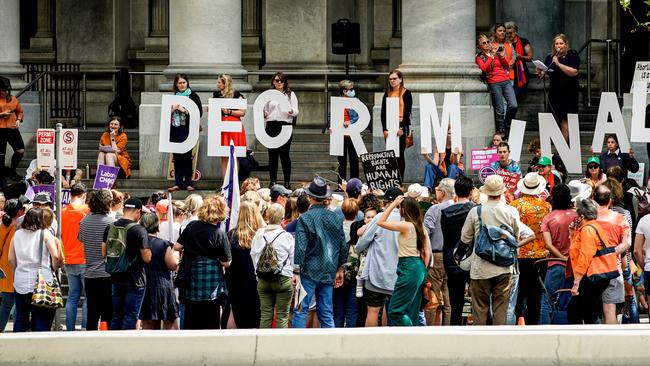 Stand Up for Safe Abortion Care Gathering at Parliament House, Adelaide, on Saturday. Picture: Mike Burton