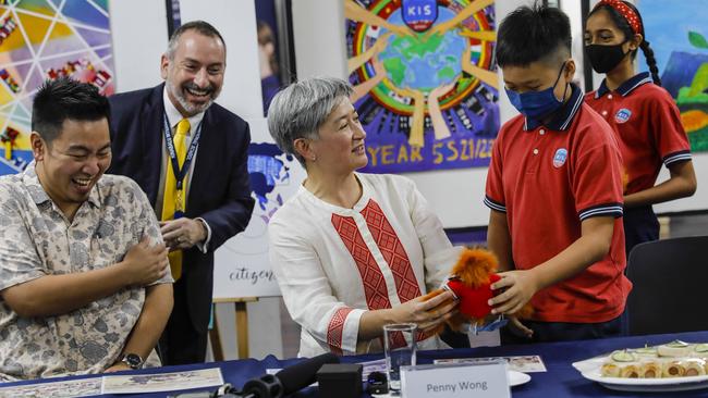 Wong visits Kinabalu International school. Picture: Joshua Paul