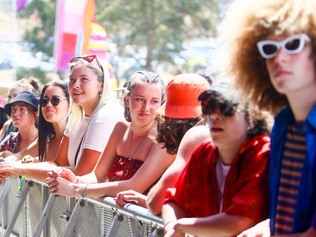 Music lovers watch Falls Festival's opening band, Psychedelic Porn Crumpets. Picture: PATRICK GEE