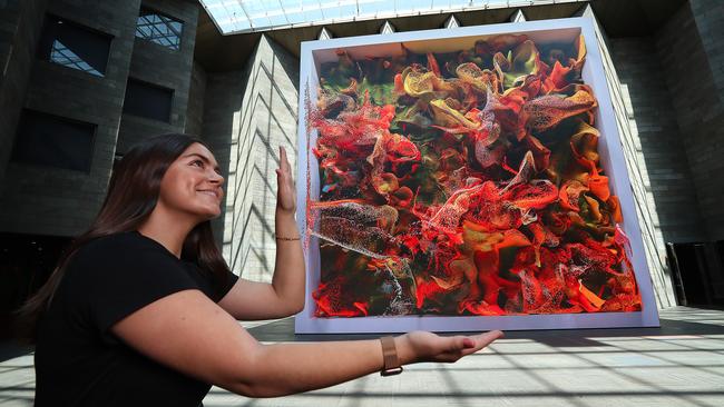 Bri Tomasino outside the National Gallery of Victoria. Picture: Alex Coppel