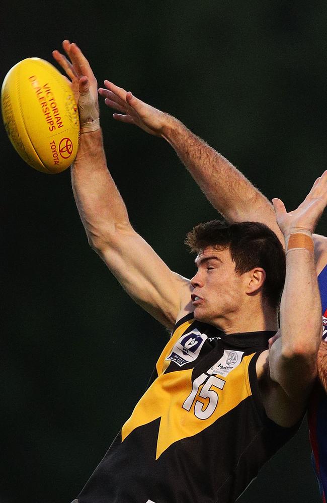 Sam Collins playing in front for Werribee.