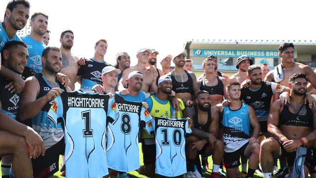 The Sharks will wear #FightForFine hashtags on their jerseys at this weekend’s Nines in Perth. Picture: Brett Costello