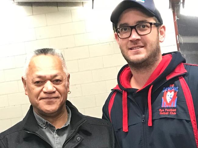 Sports chaplain Pierre Uri (left) with Rye coach Josh Moore.